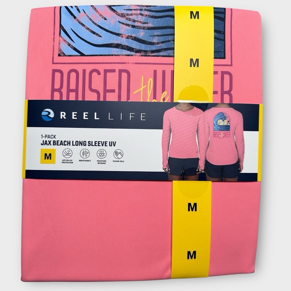 Reel Life Shirt Womens Medium Pink UPF 50+UV Long Sleeve Sun Beach Swim